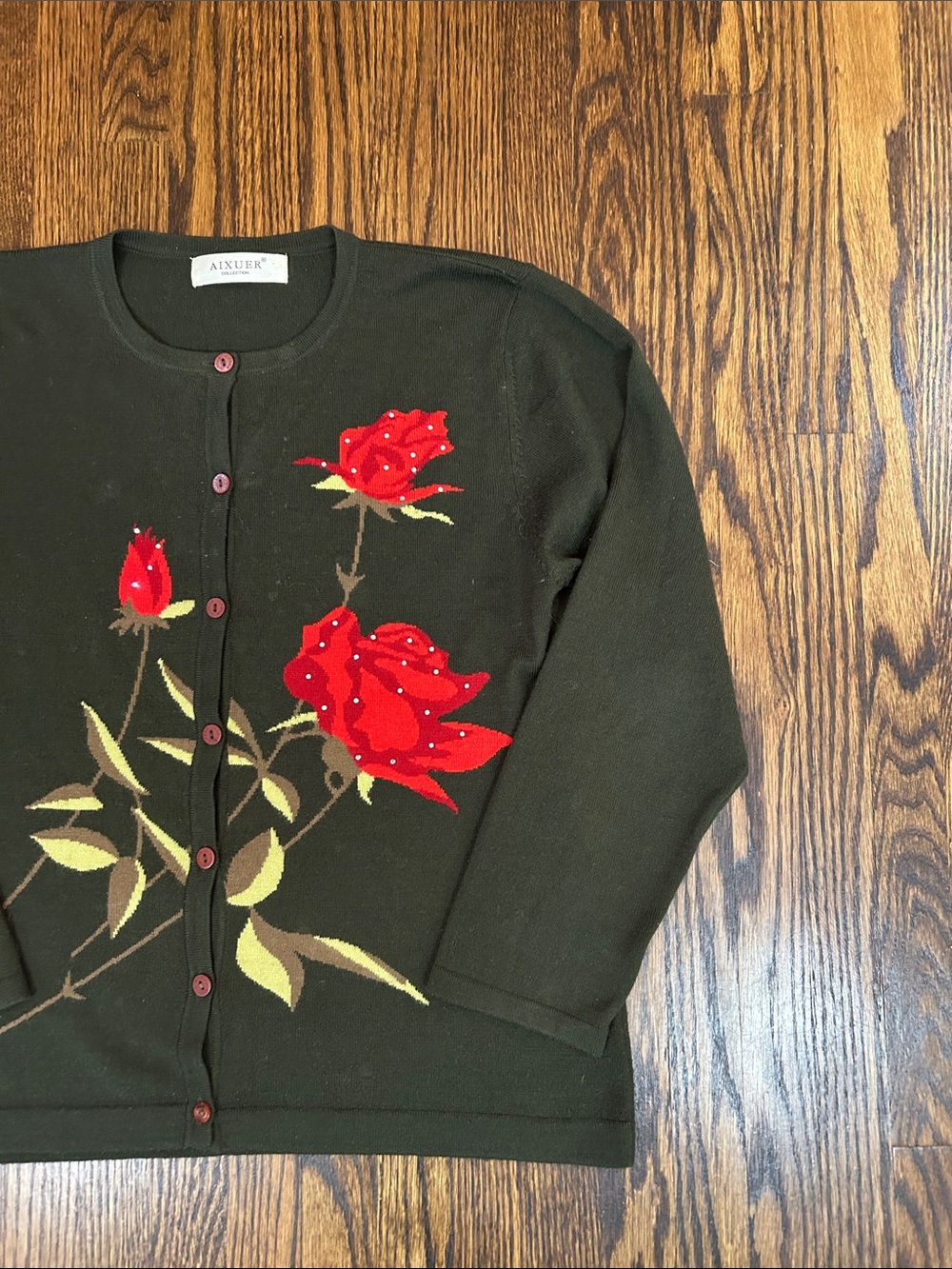 Vintage 90s Knit Floral Cardigan - Picture 4 of 10